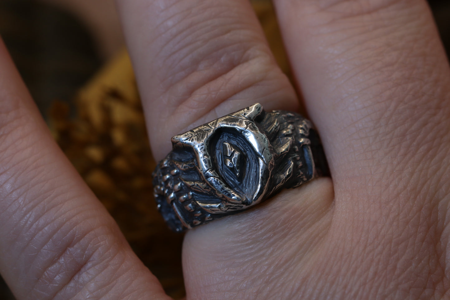 The Oblivion Gate ring worn on the finger