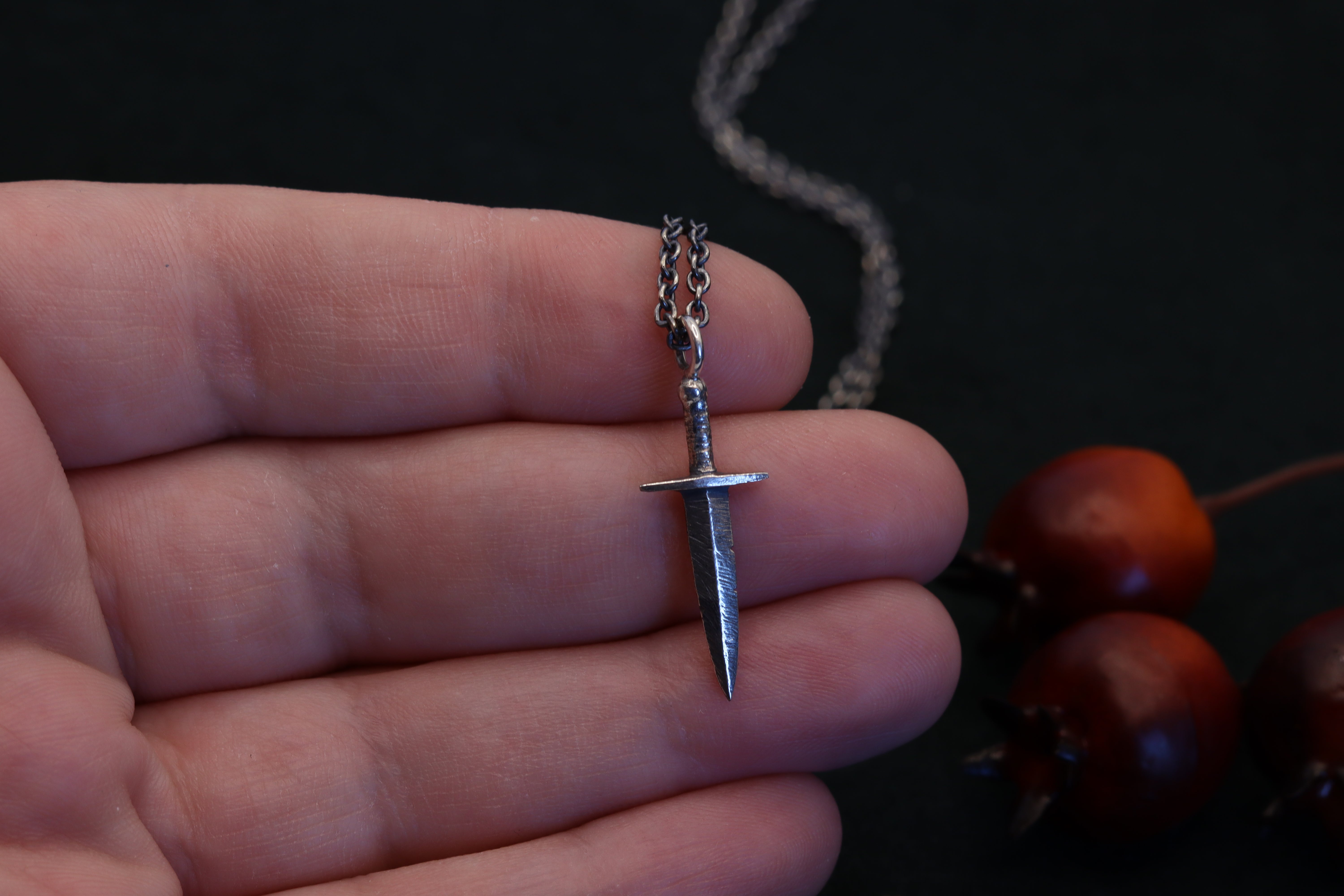 Unique Silver Dagger Pendant with Customizable Chain